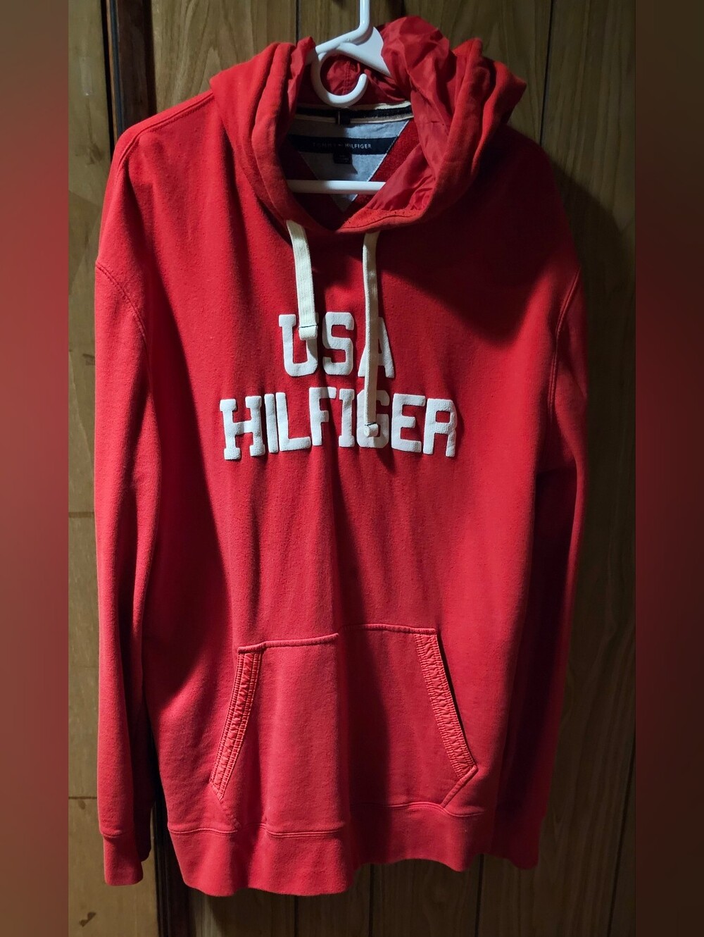 Tommy Hilfiger Red USA Pullover Hoodie with White Logo